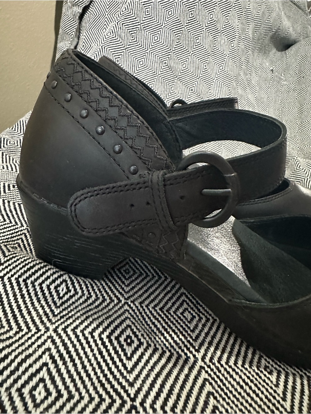 Dansko Makenna Black Leather Mary Jane Studded Heel Clogs Size 42 Comfort - Picture 10 of 16